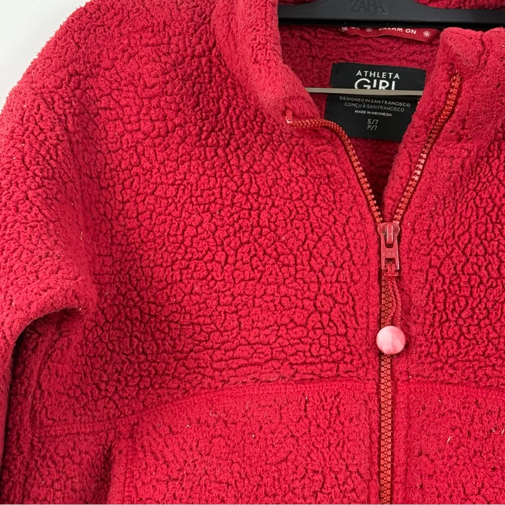 Athleta Girl So Toasty Tugga Sherpa Jacket Red Full Zip Size S/7 - Picture 7 of 11
